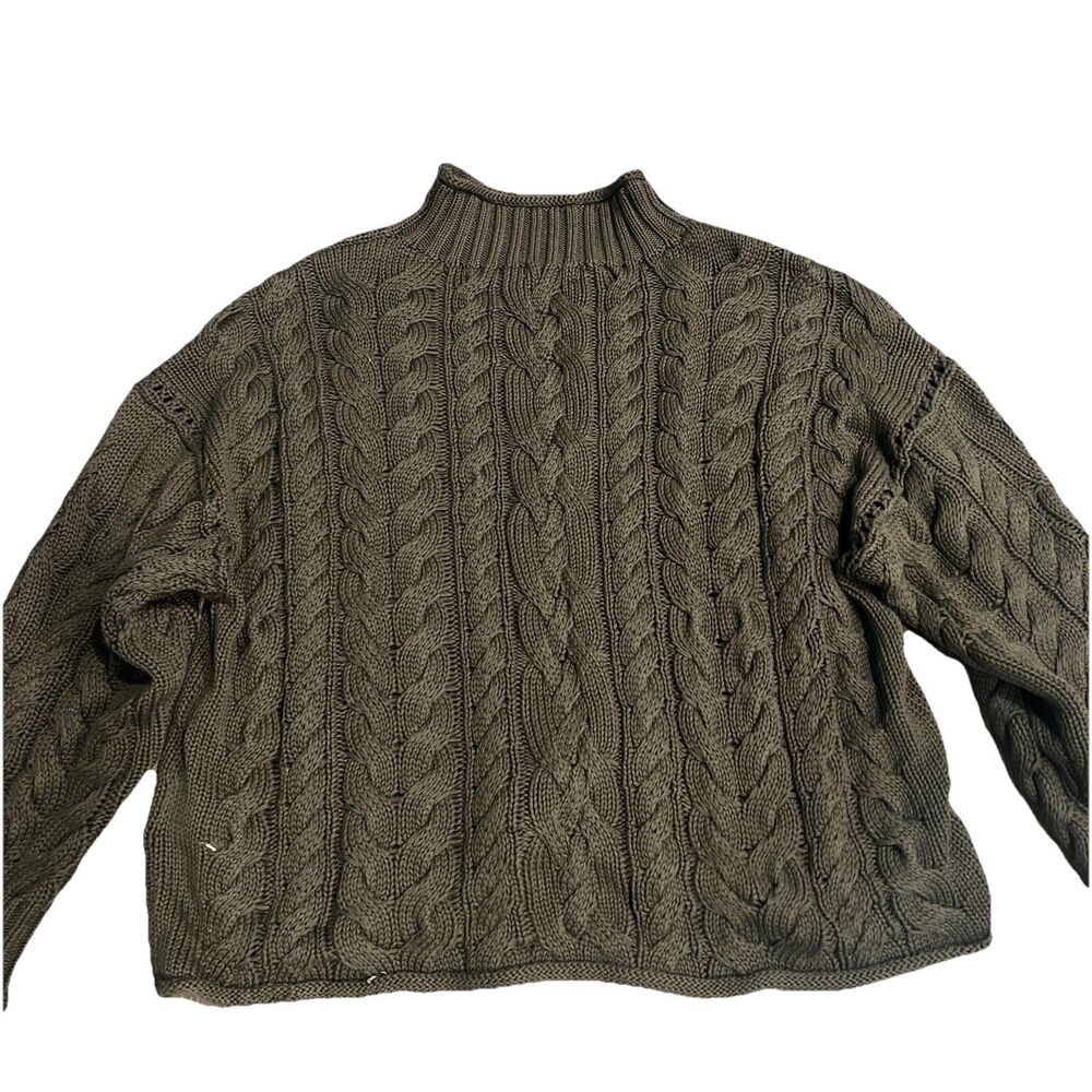 J Crew 2025 Rollneck Cable Knit Sweater Womens XL Woodland Brush Green Cotton - Picture 3 of 9